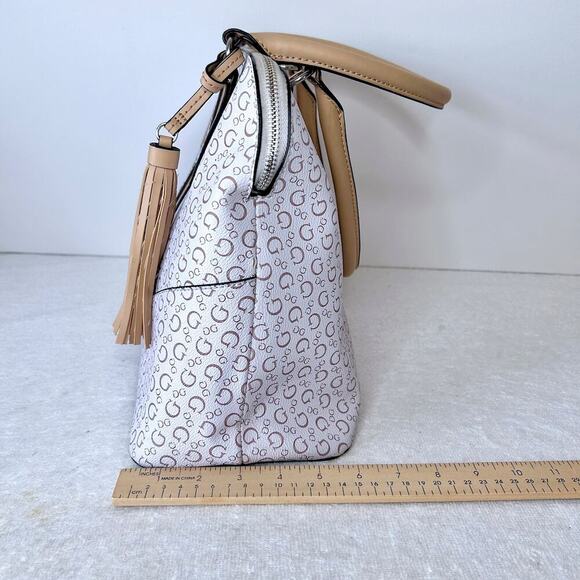 GUESS WHITE & TAN DOUBLE HANDLE HANDBAG SHOULDER PURSE - Picture 6 of 11